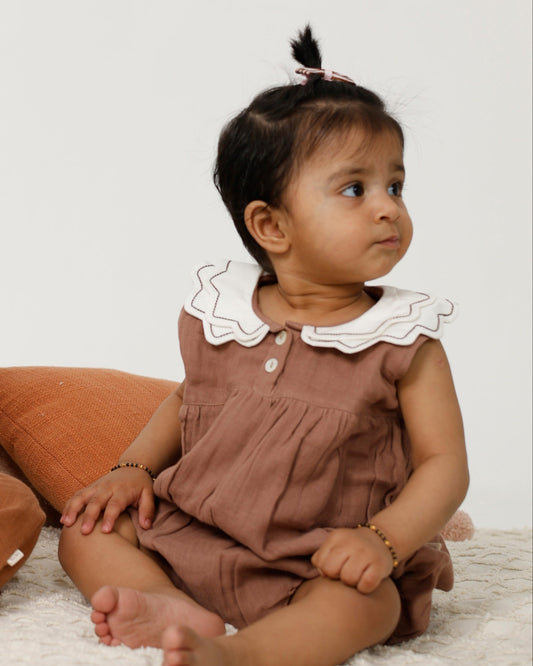 Scallop Collar Romper Mocha