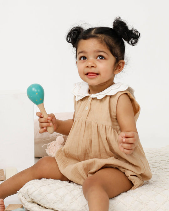 Scallop Collar Romper Beige