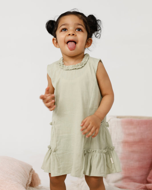 Solid Ruffled Dress Green